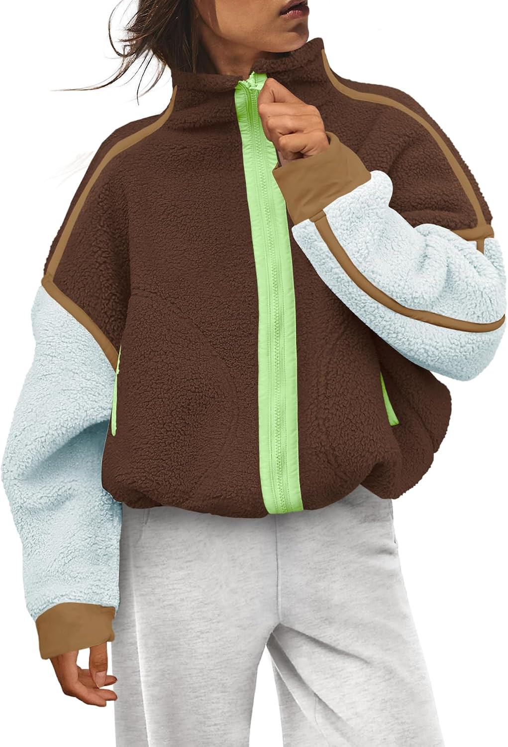Zip up Fleece Jacket Women Long Sleeve Sherpa Sweatshirt | Amazon (US)