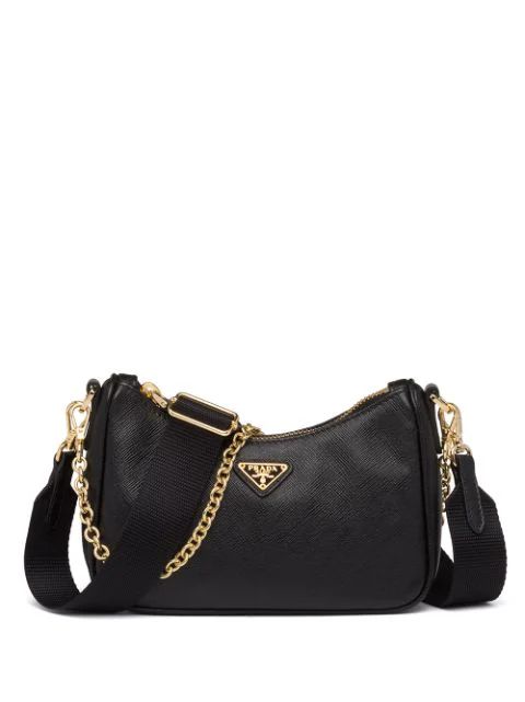 Prada logo-plaque Shoulder Bag - Farfetch | Farfetch (US)