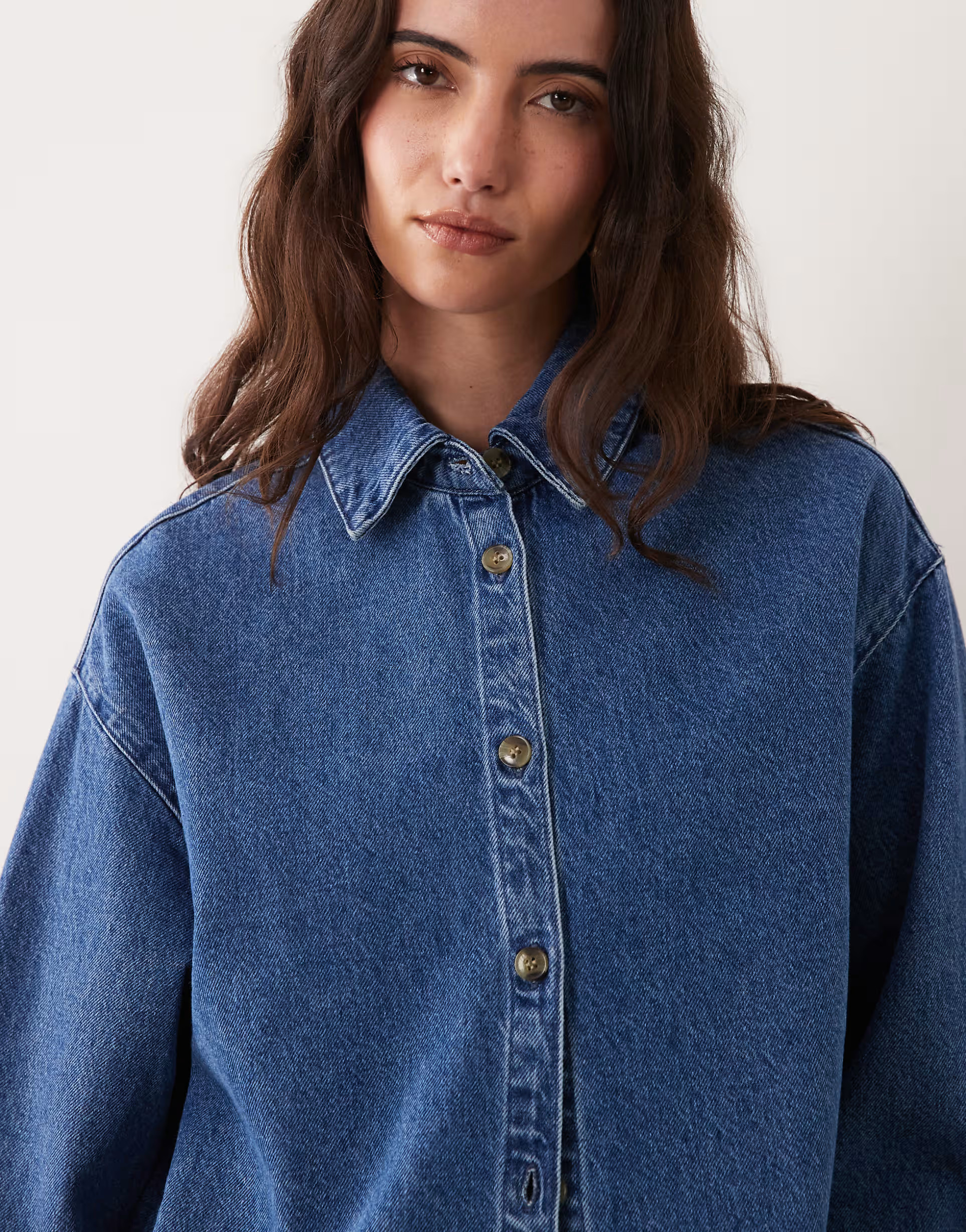 ASOS DESIGN denim oversized shirt in mid blue | ASOS (Global)