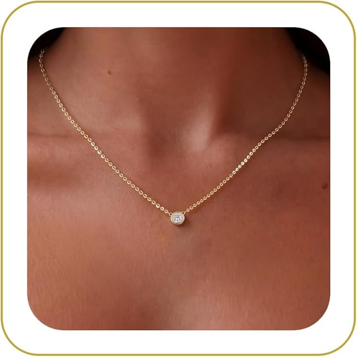 Tewiky Dainty 14k Gold Plated/Silver Cubic Zirconia Necklaces for Women, Simple CZ Jewelry Neckla... | Amazon (US)
