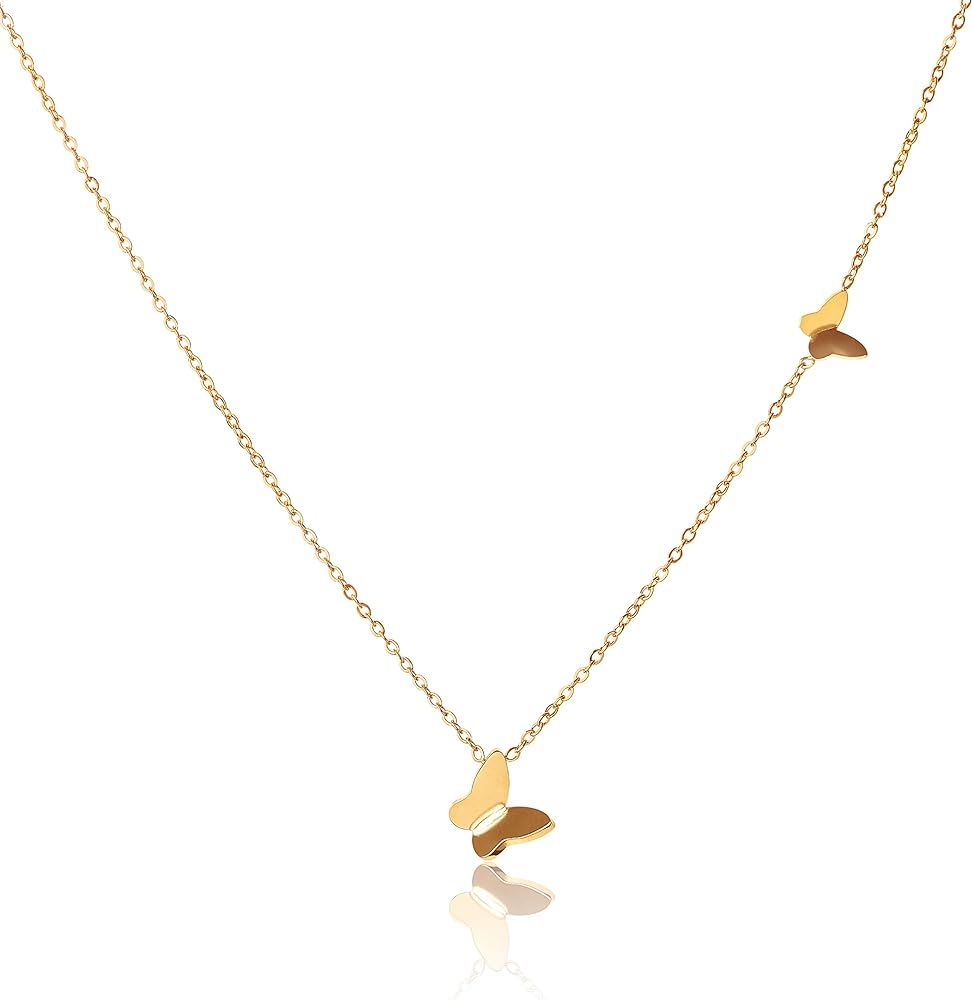 Gold Butterfly Necklace, 14k Gold Dipped Butterfly Necklaces for Women | Cute Butterfly Necklace,... | Amazon (US)