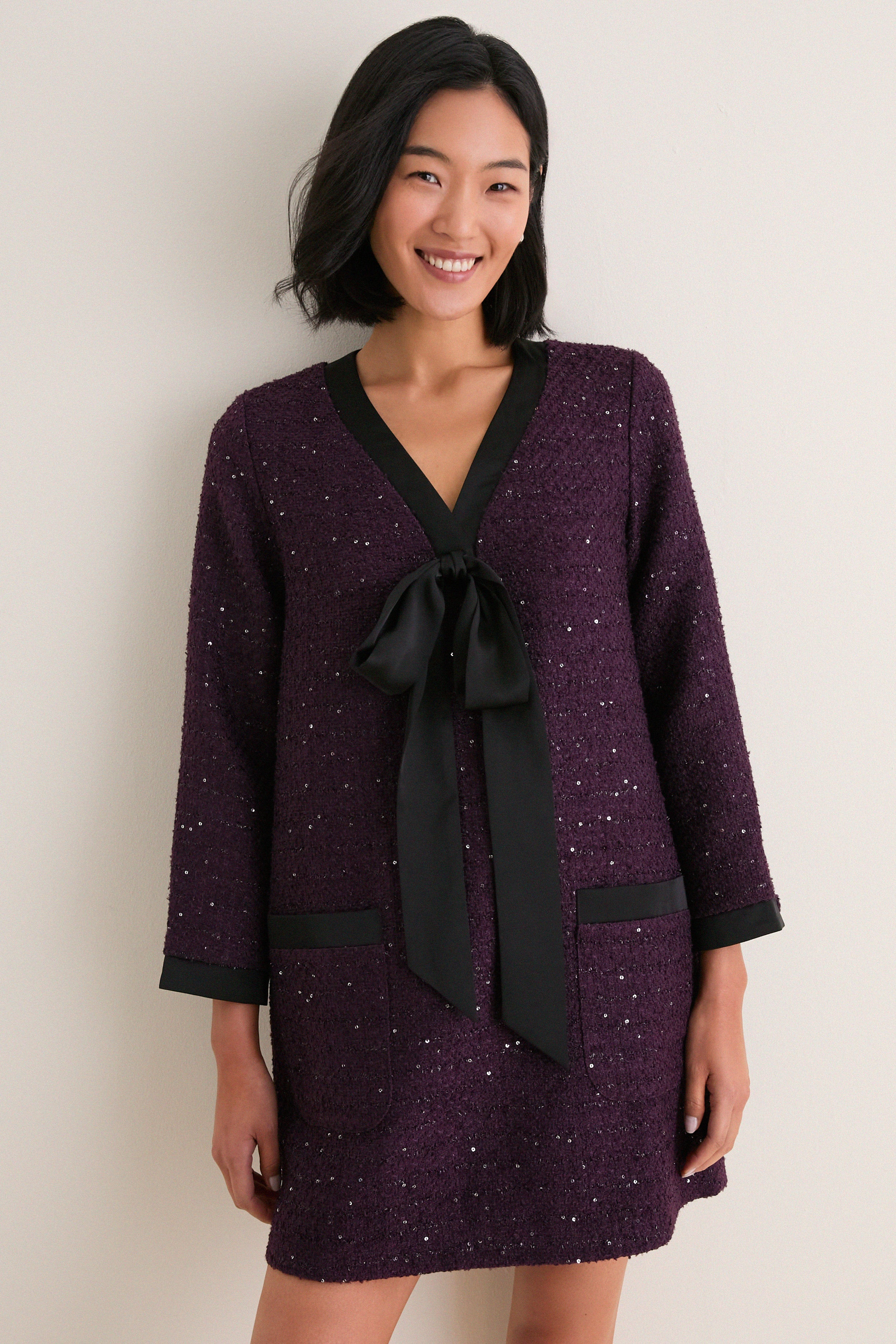 Purple Coco Tweed Bow Dress | Tuckernuck (US)