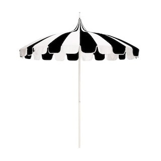 8.5 ft. White Aluminum Market Push Lift Pagoda Patio Umbrella in Black and Natural Pacifica | The Home Depot