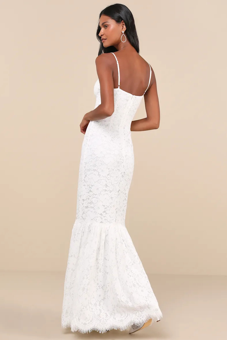 Instinctively Stunning White Lace Bustier Trumpet Maxi Dress | Lulus