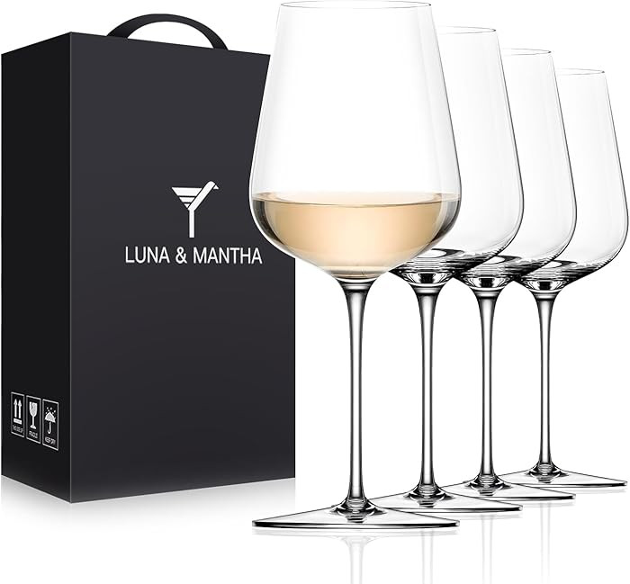 LUNA & MANTHA White Wine Glasses Set of 4, Crystal Wine Glasses with Stem, Hand Blown 14oz, Perfe... | Amazon (US)