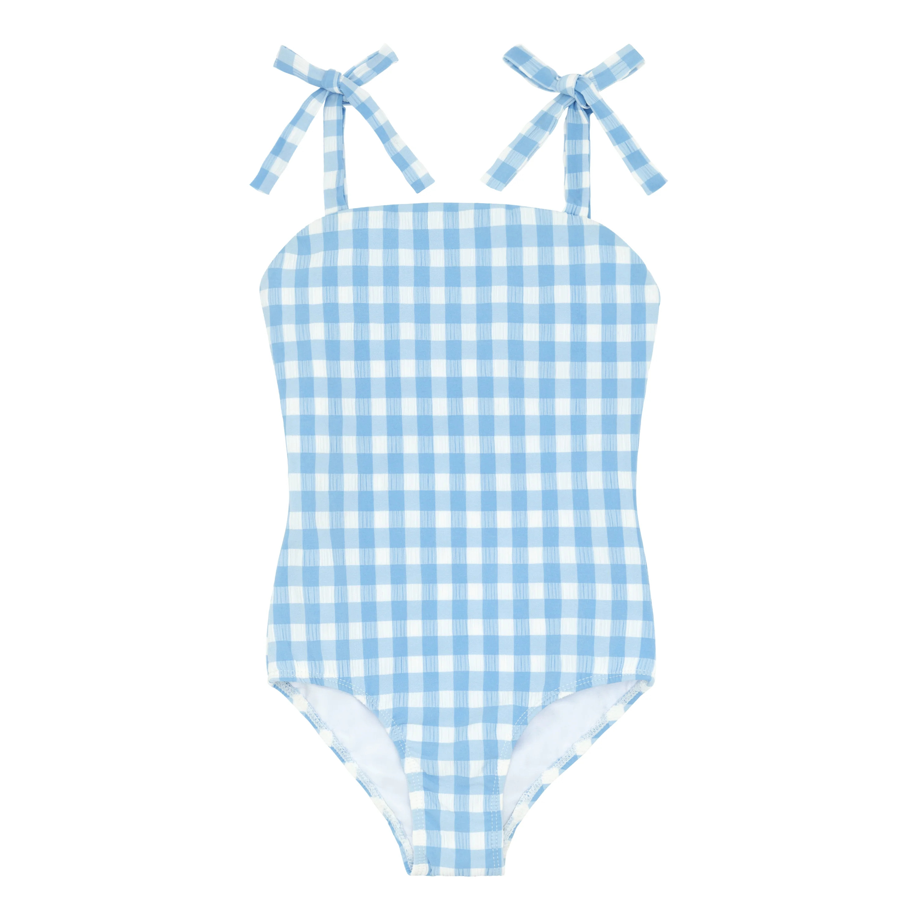 girls surfside blue crinkle gingham one piece | minnow