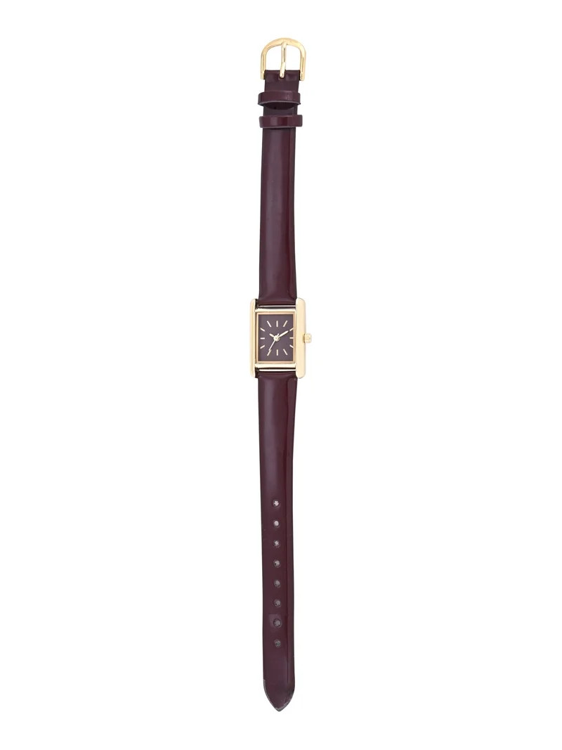No Boundaries Adult Female Goldtone Rectangular Case Watch with Monochramatic Burgundy Patent Str... | Walmart (US)