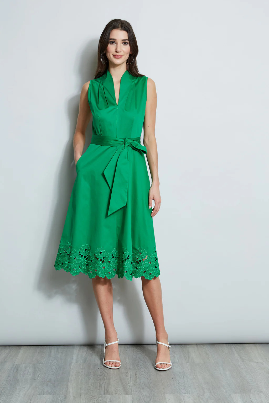 Embroidered Hem Cotton Dress | Elie Tahari