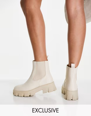 Missguided chunky sole chelsea boot in cream | ASOS (Global)