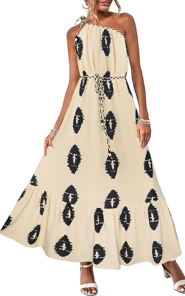 ECOWISH Womens Summer Maxi Dress Casual One Shoulder Midi Dresses Beach Vacation Boho Floral Long... | Amazon (US)