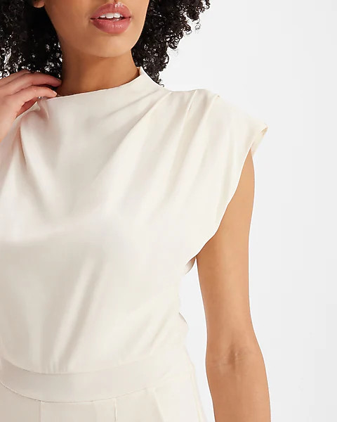 Draped Mock Neck Short Sleeve Jumpsuit | Express