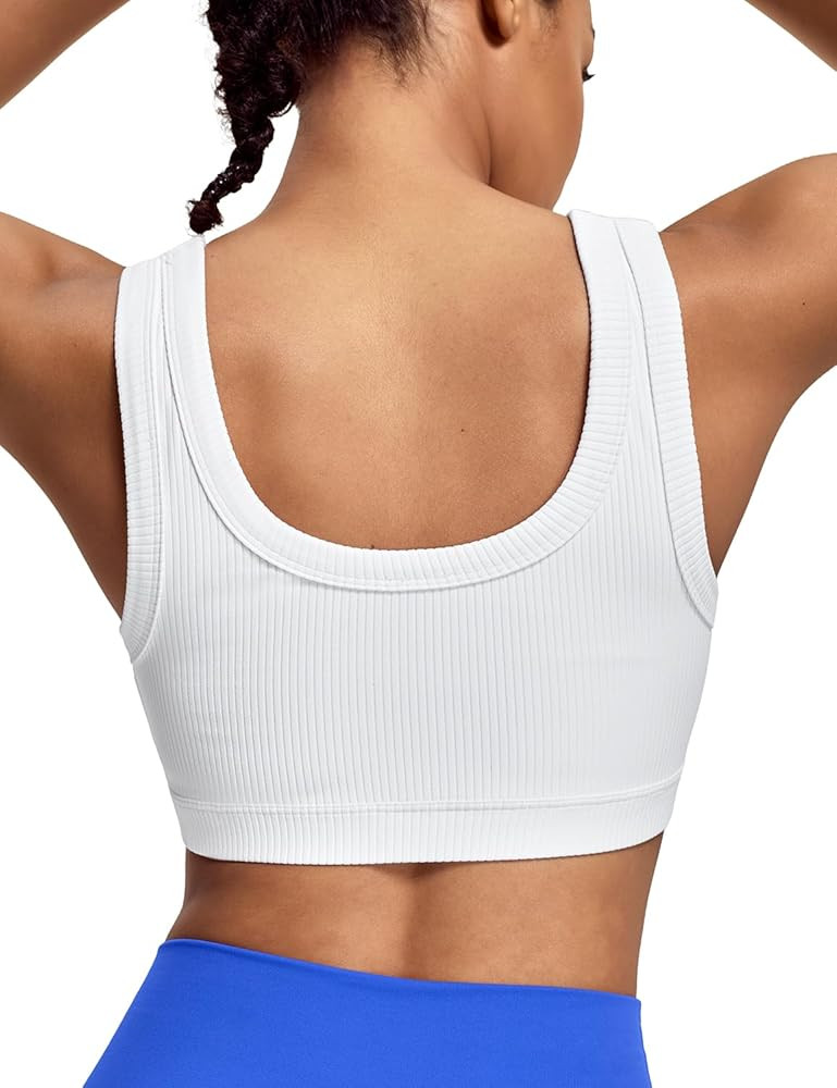 HeyNuts Ribbed Sports Bras for Women, U Back Wireless Medium Impact Workout Yoga Tops Padded with... | Amazon (US)