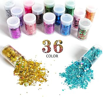 Holographic Chunky Glitter, Set of 36 Colors Craft Glitter Sparkle Sequins, Cosmetic Glitter Flak... | Amazon (US)