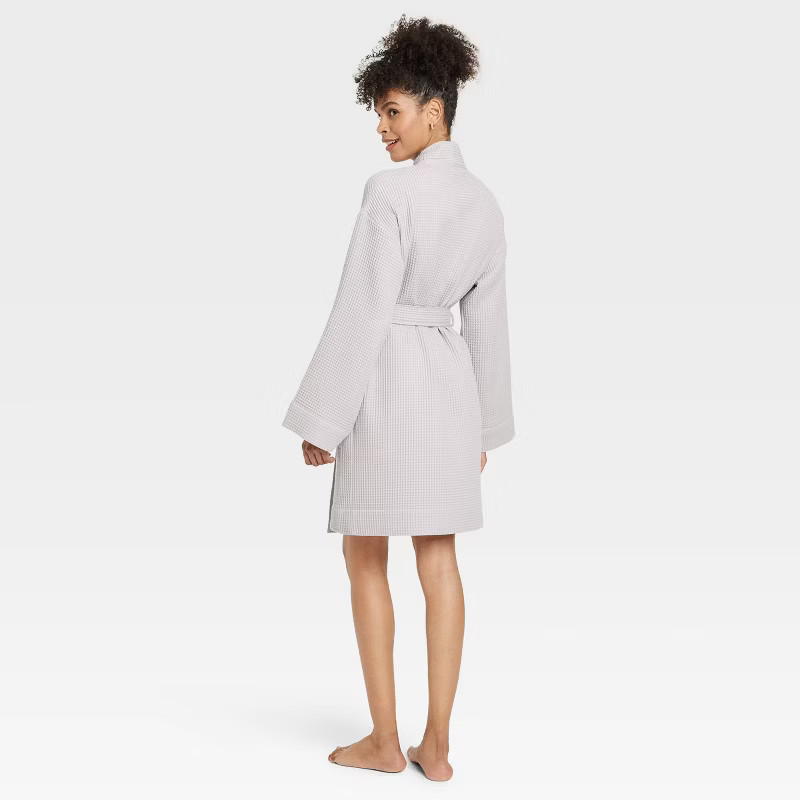 Women's Waffle Robe - Auden™ Light Gray M/L: Front Tie, Long Sleeve | Target