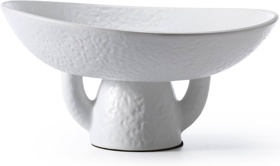 White Decorative Bowl Ceramic Moss Bowl 9.6 x 9.8 Inch Pedestal Decorative Bowl Large Stoneware F... | Amazon (US)