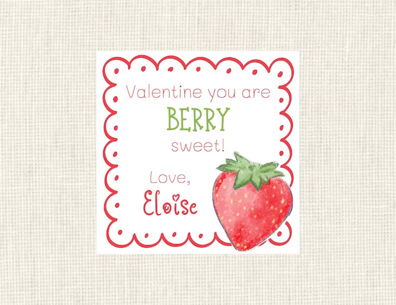 Valentine Class Tags or Stickers Strawberry Watercolor - Etsy | Etsy (US)