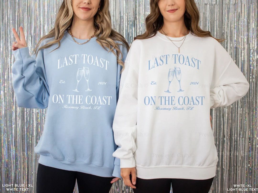 Custom Beach Bachelorette Sweatshirts Last Toast on the Coast Crewnecks Tropical Bach Merch Pullo... | Etsy (US)