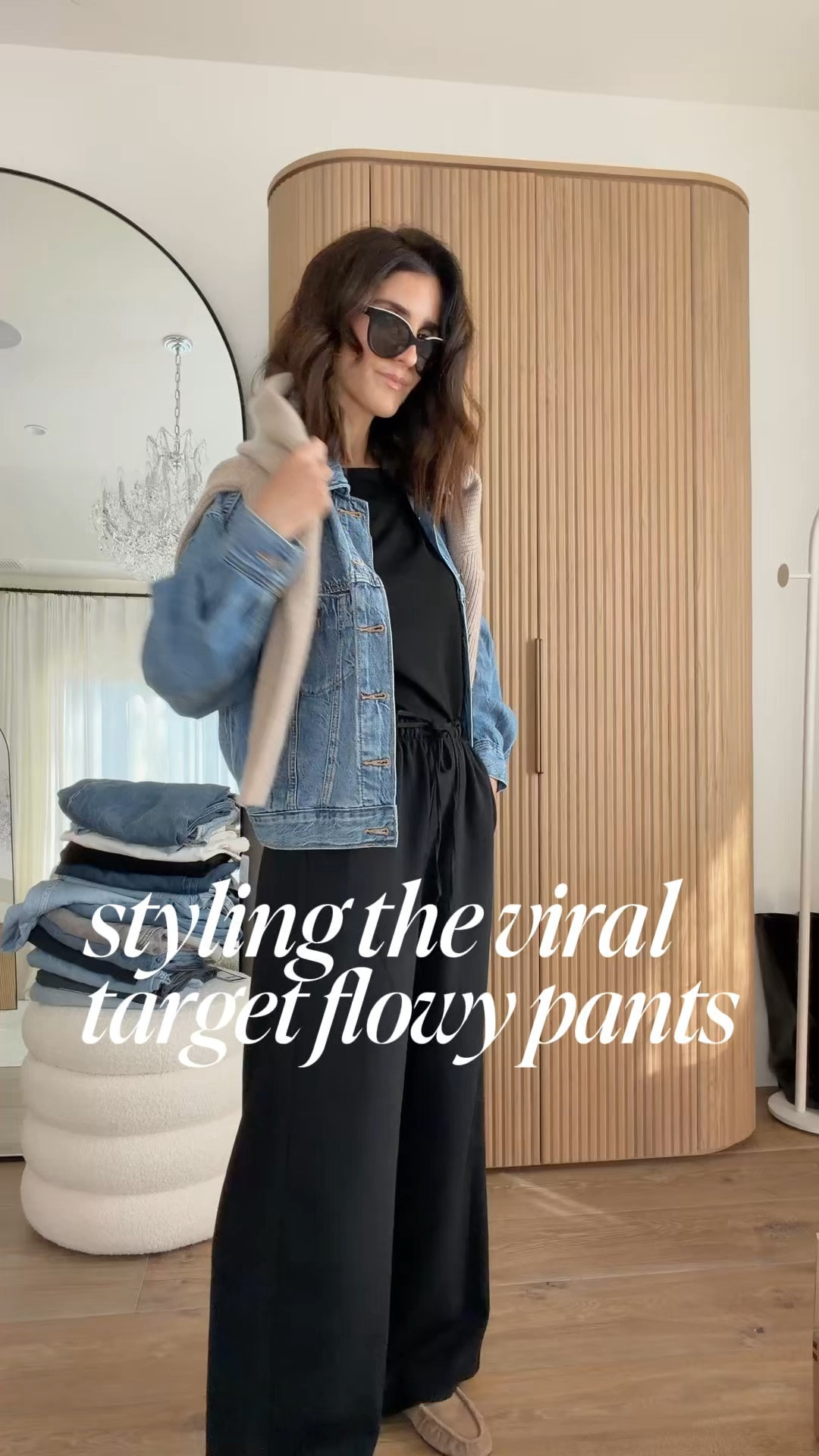 Styling the viral target flowy pants…. I want to share this super comfortable  outfit from @Target ! I’m just shy of 5-7” wearing the size XS denim jacket and pants. #stylinbyaylin #monochromoutfit #springstyle