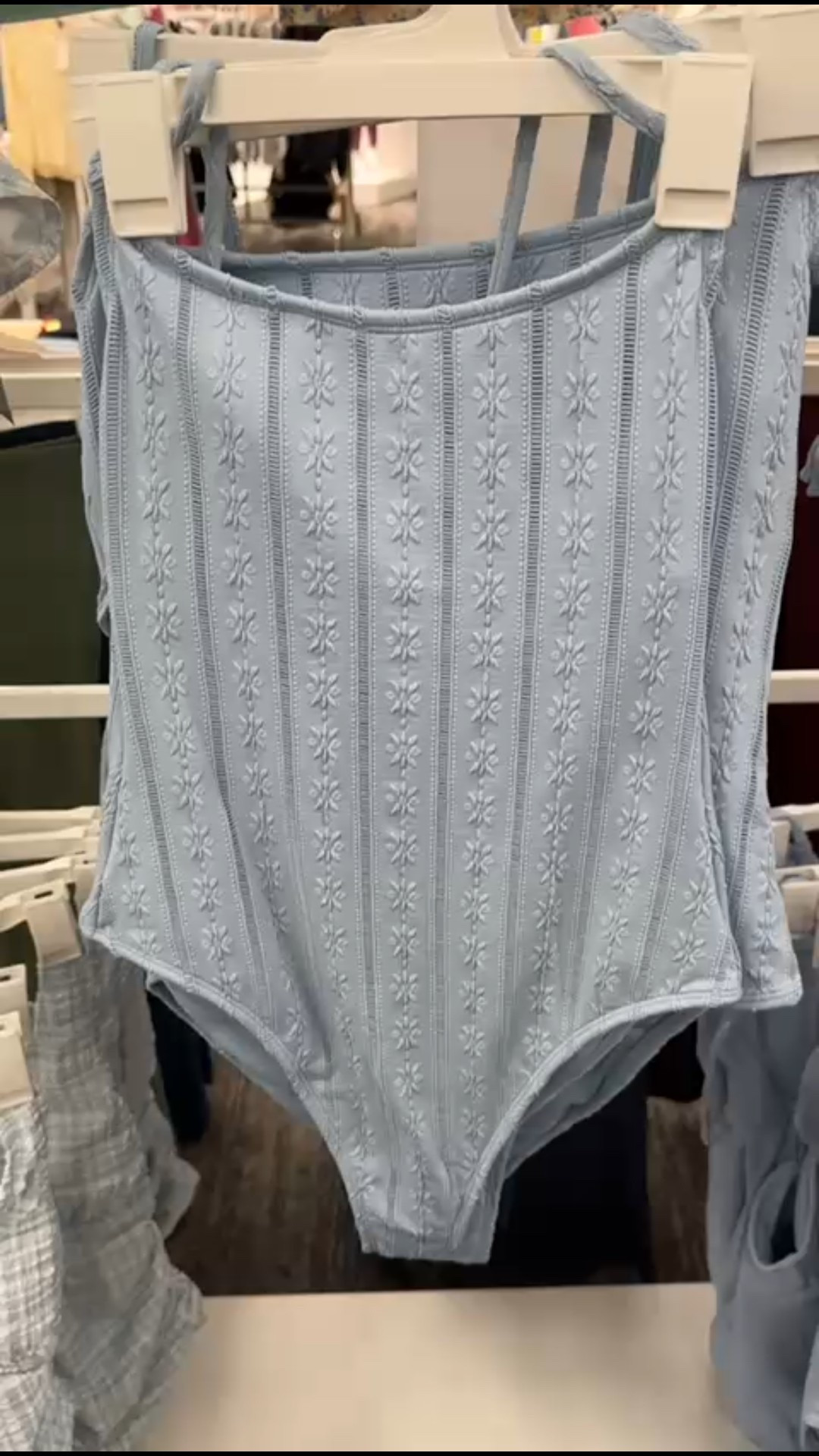 A simple swimsuit that feels easy and flattering. This soft blue one-piece has a subtle textured pattern and thin straps that keep it comfortable without feeling fussy.

#LTKActive