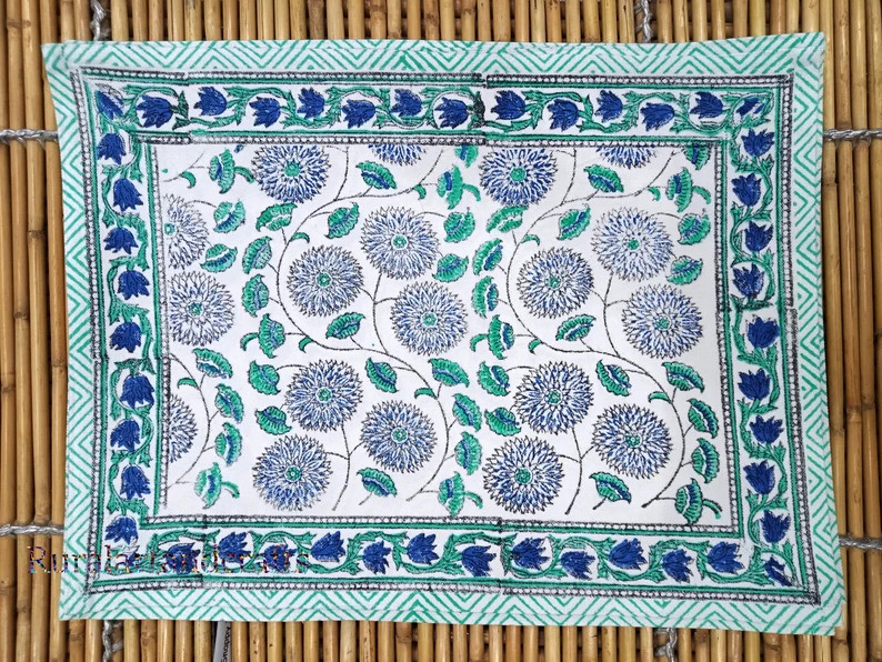 Indian Floral Print Place Mat Vintage Art Mat Hand Block Print Floral Mat Napkin Set Table Decor ... | Etsy (US)