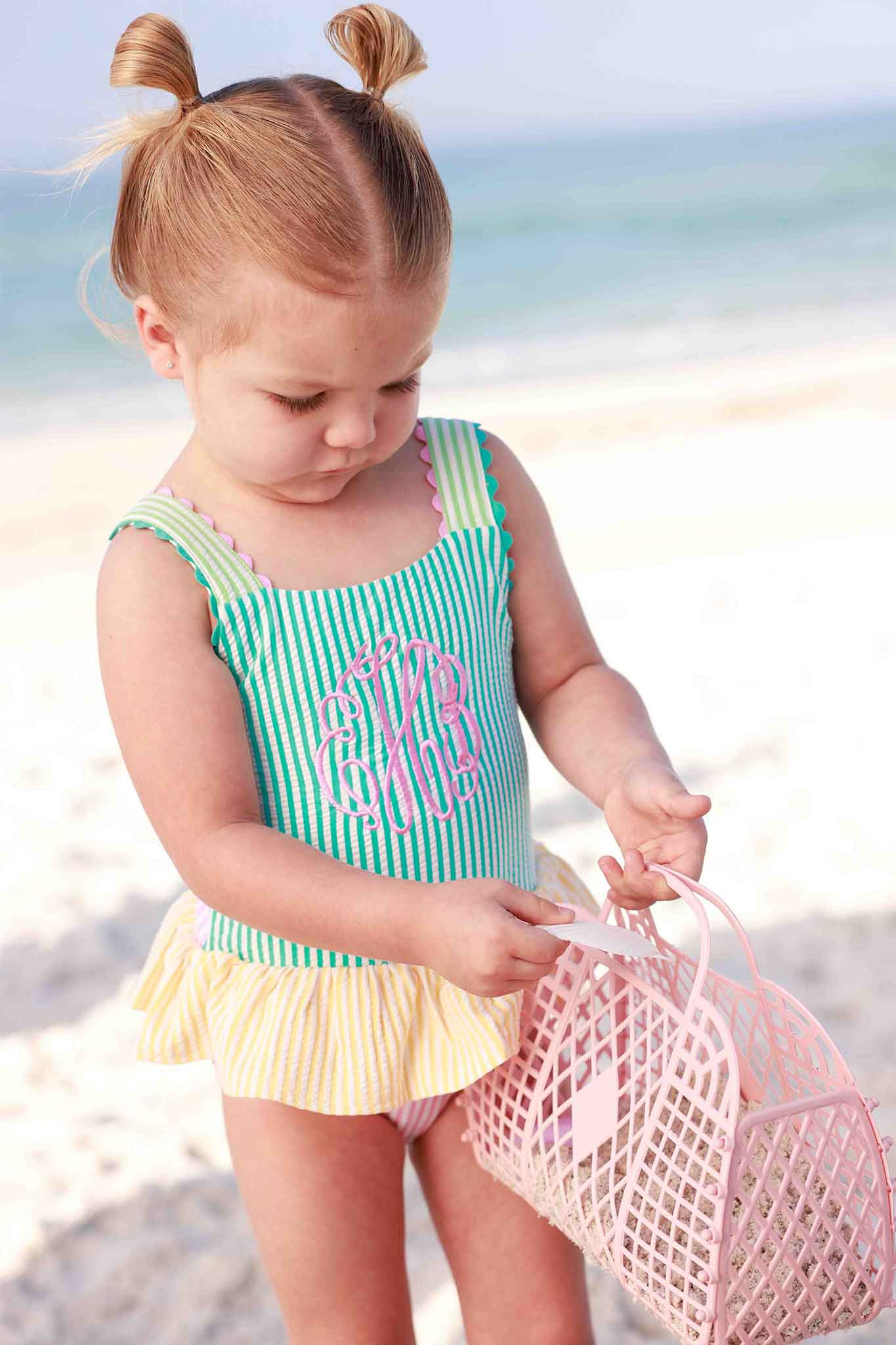 One-Piece Skirt with Bow Back | Multicolor Seersucker | Caden Lane
