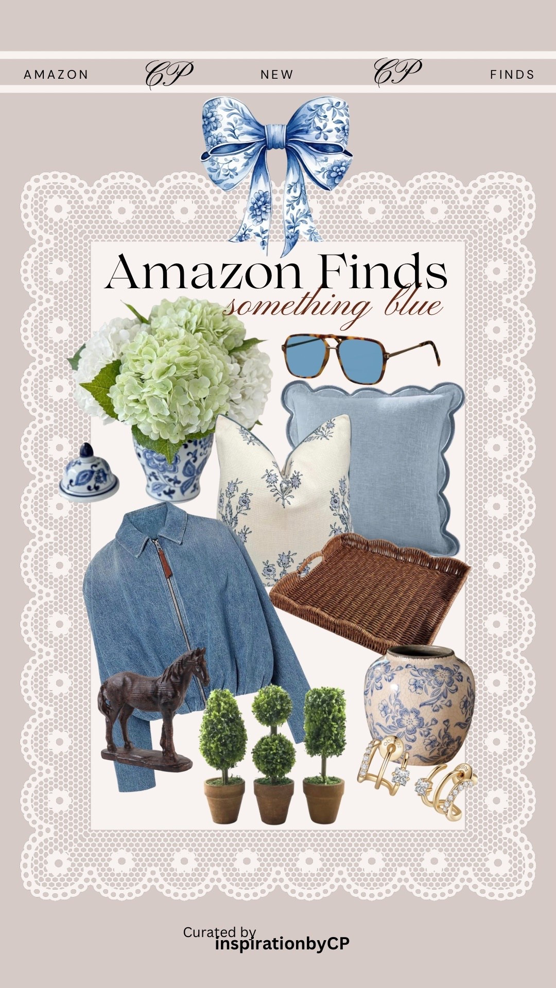 Amazon New Finds-Something Blue for Spring
#pillowcovers #rattan #scalloped #denimjacket #hydrangeas #vase #chinoiserie #horse #earrings

#LTKSeasonal #LTKspringtrends #LTKHome