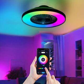 23.2 in. Indoor Black and White Ceiling Fan Light with LED RGB-Dimmable and Color-Changing, APP & Remote Control, Smart | The Home Depot