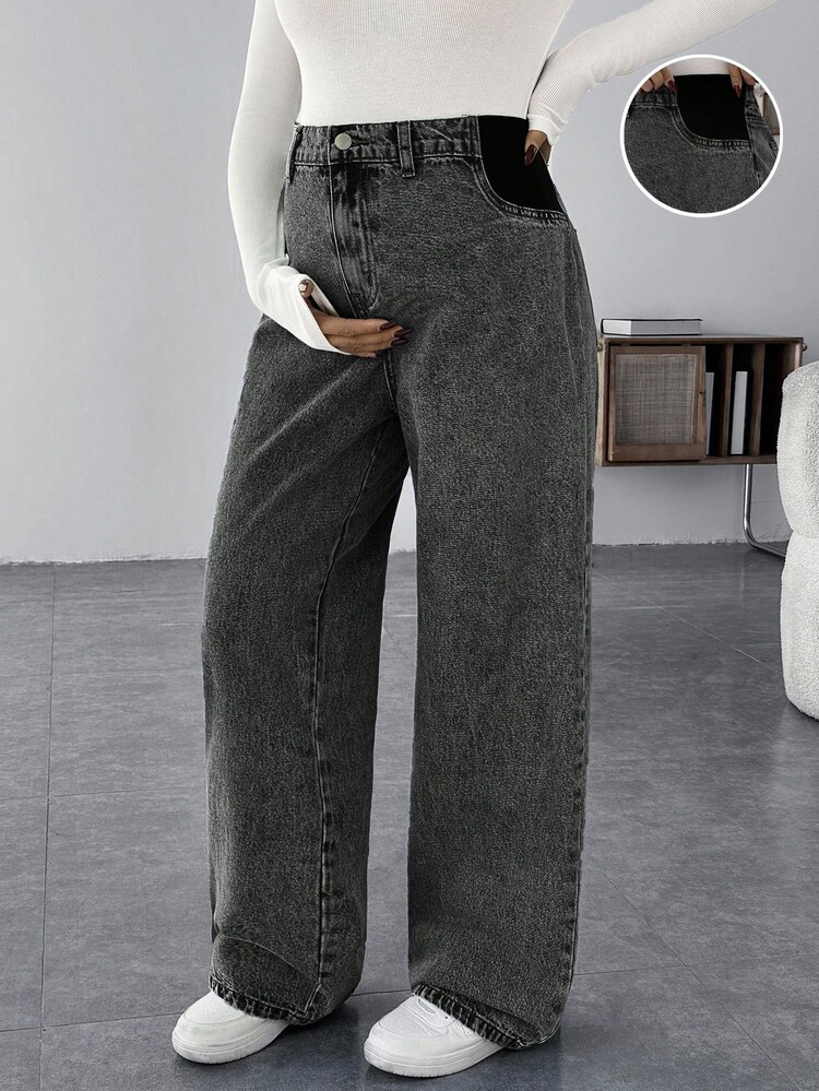 SHEIN Maternity Casual Loose Baggy Jeans, Casual Loose Straight Leg Jeans Thanksgiving | SHEIN