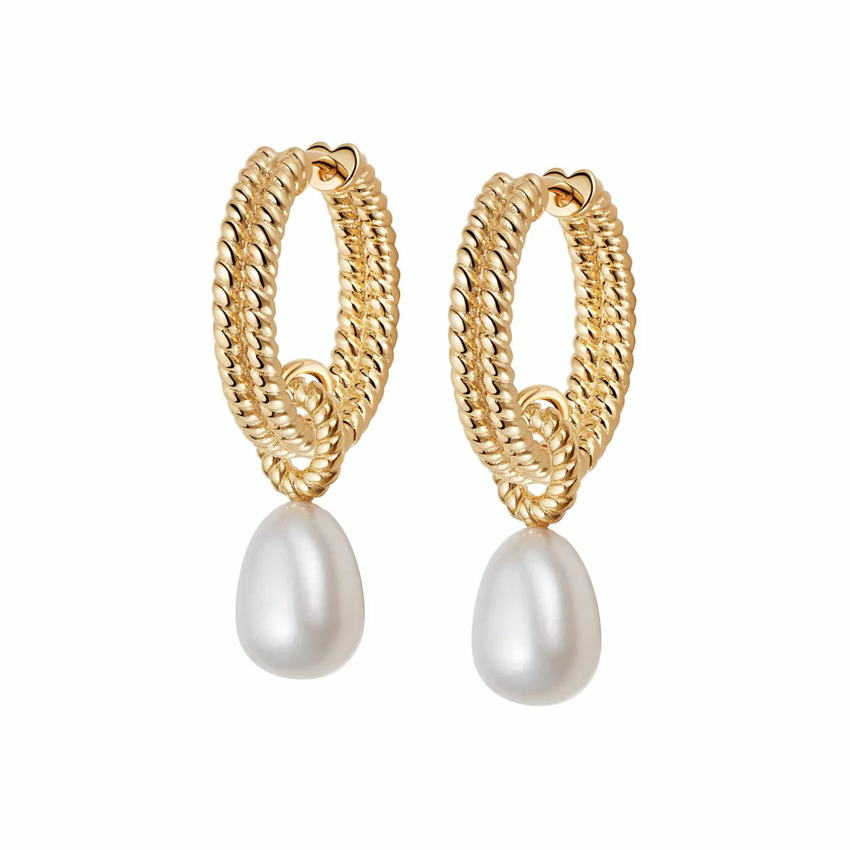 Double Rope Pearl Drop Earrings 18ct Gold Plate | Daisy London Jewellery