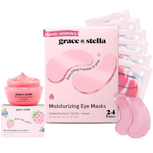 grace & stella Eye Mask Pink 24 Pairs + Lip Mask Bundle | Amazon (US)