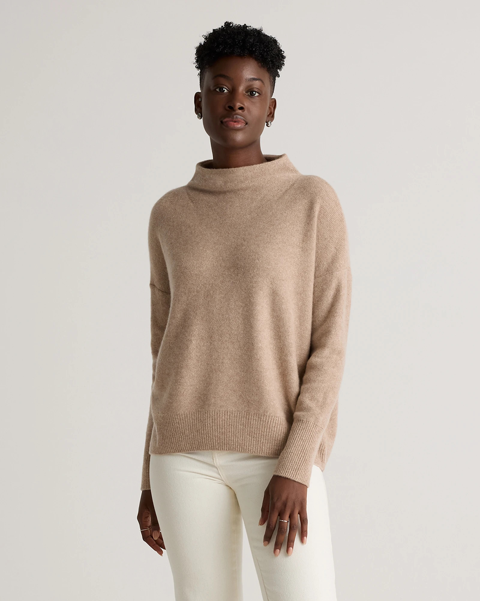 Quince | Women's Mongolian Cashmere Funnel Neck Sweater in Oatmeal, Size Small | Quince