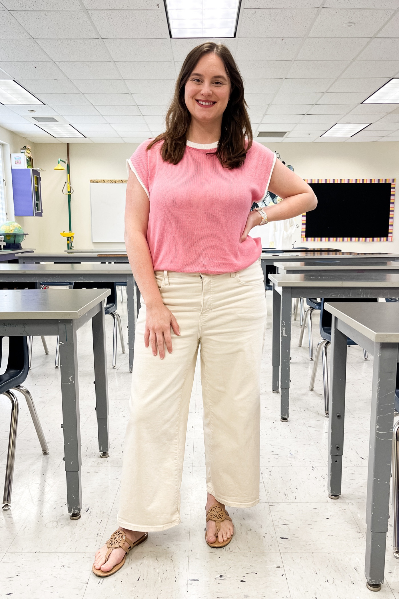Pretty in pink! The top is a little “see through” in the bust area if you are fuller. A simple cami underneath should be fine!

Amazon sweater top: Large
Wide leg cropped jeans: 14

#LTKWorkwear #LTKStyleTip #LTKMidsize