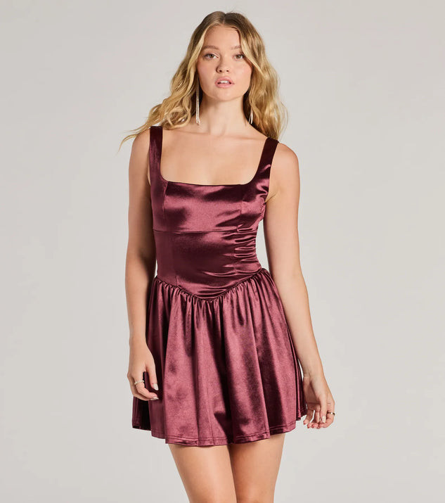 Captivating Charm Sleeveless Tie Back Satin Skater Dress | Windsor Stores