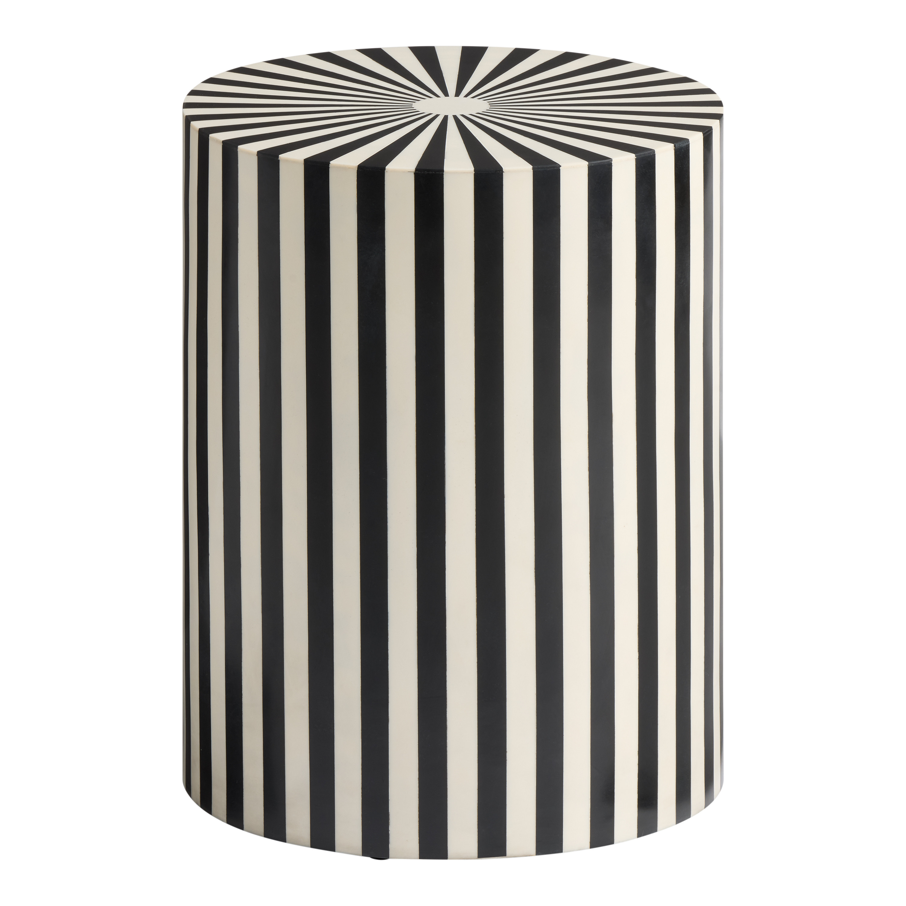 Pepino Round Black and Ivory Resin Wood Stripe Outdoor Side Table | World Market