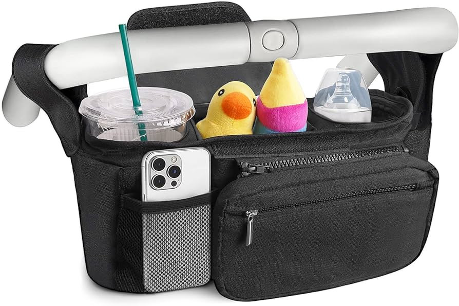 EASYFUN Baby Stroller Organizer with 2 Insulated Cup Holder Detachable Zippered Pocket & Adjustab... | Amazon (US)