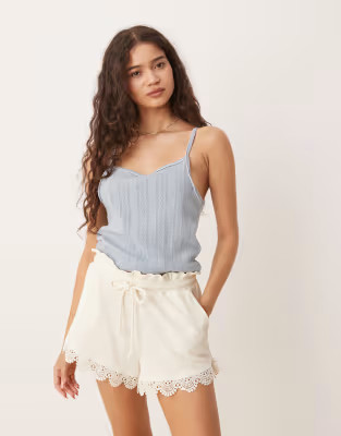ASOS DESIGN  lace hem detail waffle shorts | ASOS (Global)