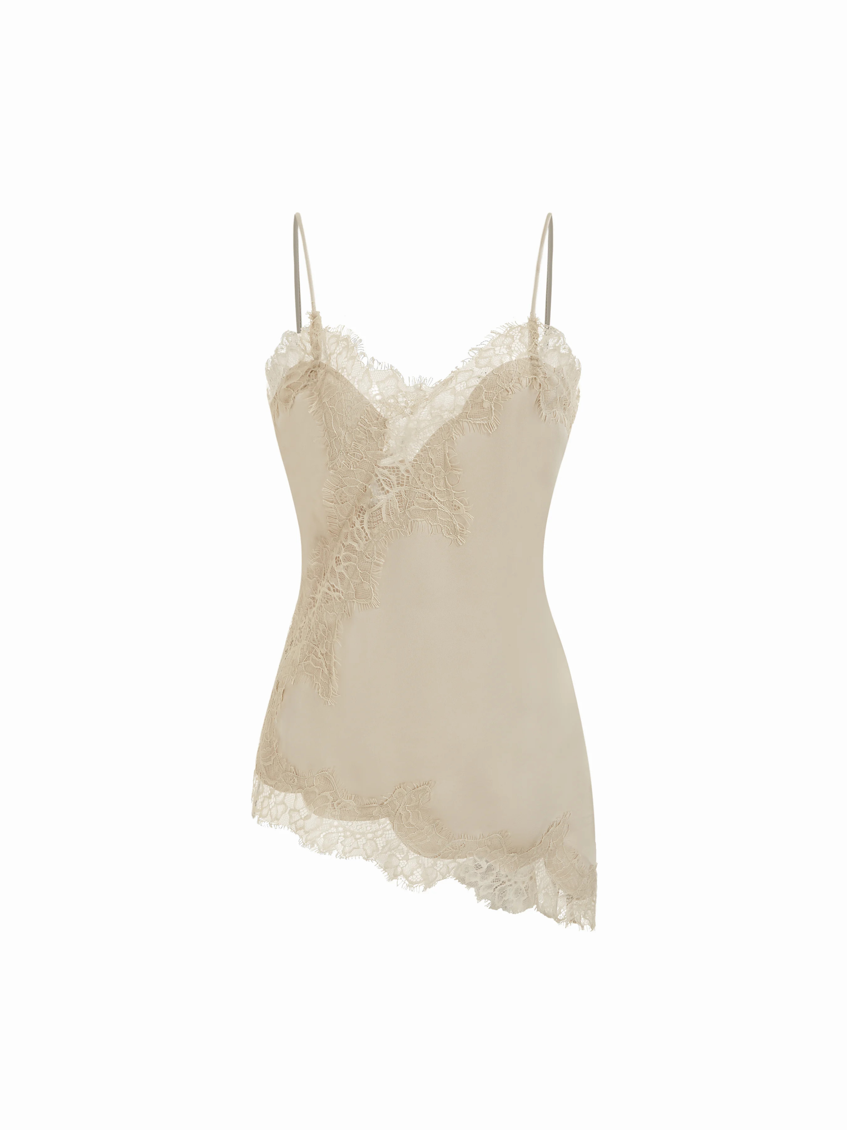 Satin V-neck Floral Lace Lettuce Trim Cami Blouse | Cider