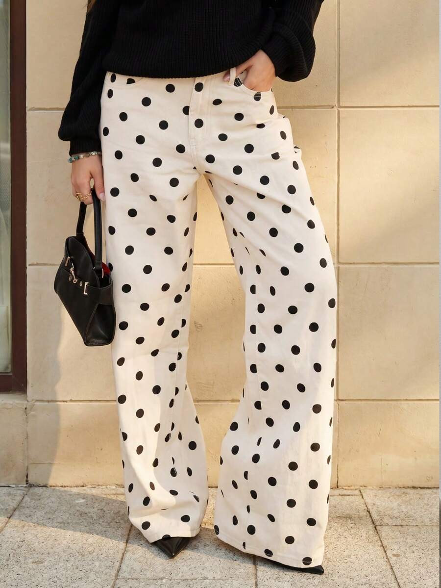Selenza Polka Dot Print Straight Leg Jeans | SHEIN