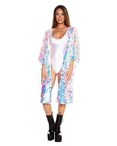 iHeartRaves Pink Party Monster Sequin Kimono Loose Cover up (One Size) | Amazon (US)