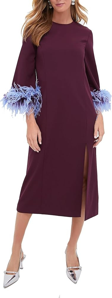 Womens Feather Dress Crewneck Casual Mini Long Dress 3/4 Sleeves Elegant Cocktail Dress | Amazon (US)