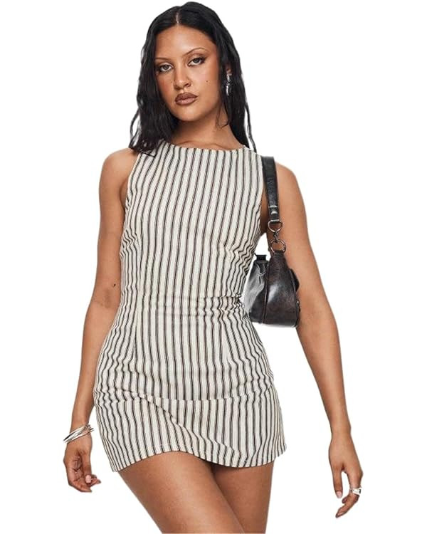 CHONG FENG XIA Stripe Casual Dresses for Women, Sleeveless Bodycon Dress with Round Neck Summer D... | Amazon (US)