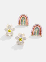 Happy Days Kids' Earring Set - Happy Days Rainbow & Flower | BaubleBar (US)