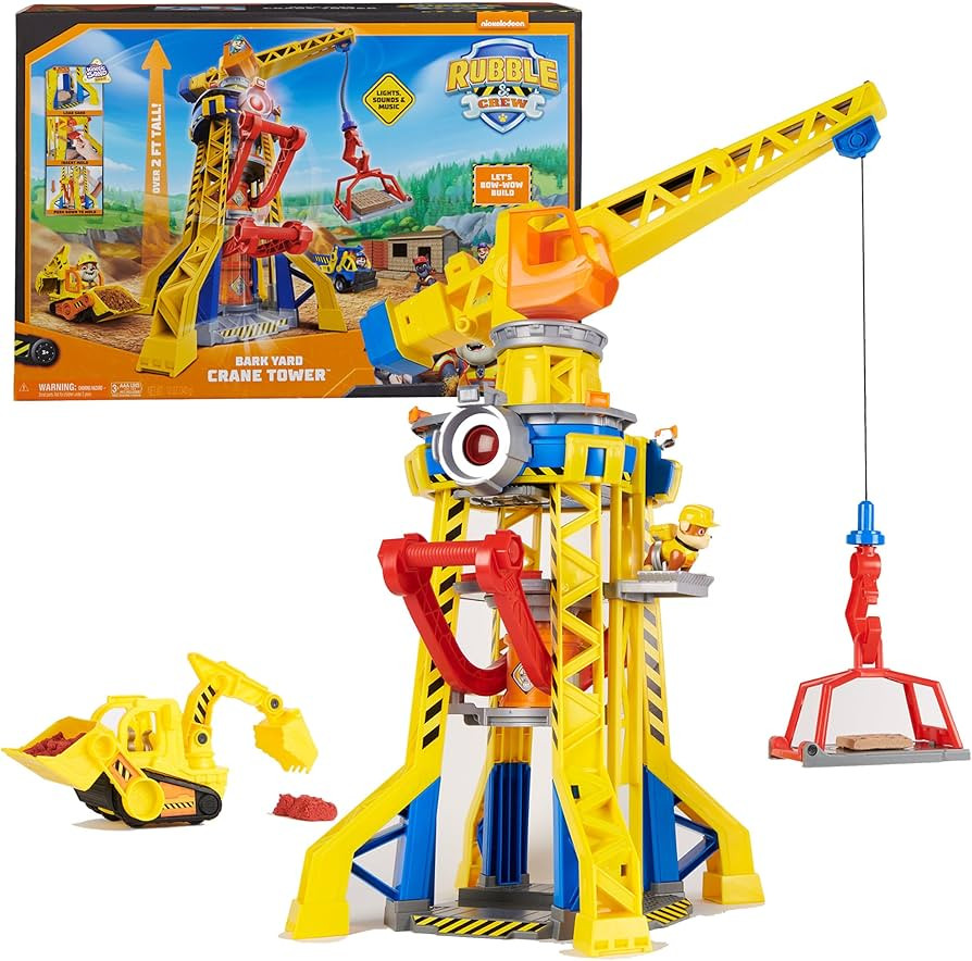 Rubble & Crew, Bark Yard Crane Tower Playset with Rubble Action Figure, Toy Bulldozer & Kinetic B... | Amazon (US)