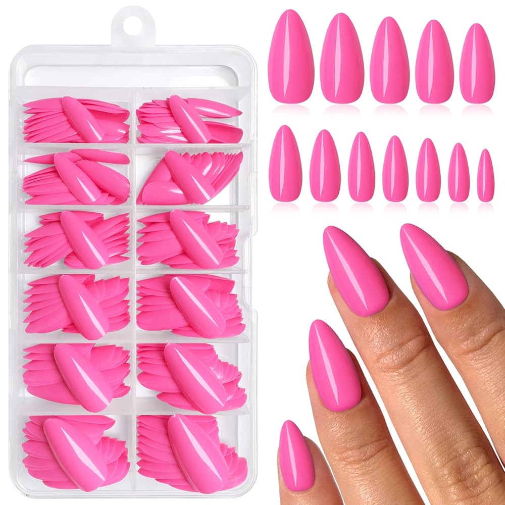 240PC Hot Pink Almond Press on Nails Medium Fake Nails Press ons, False Acrylic Nails Press on Na... | Amazon (US)