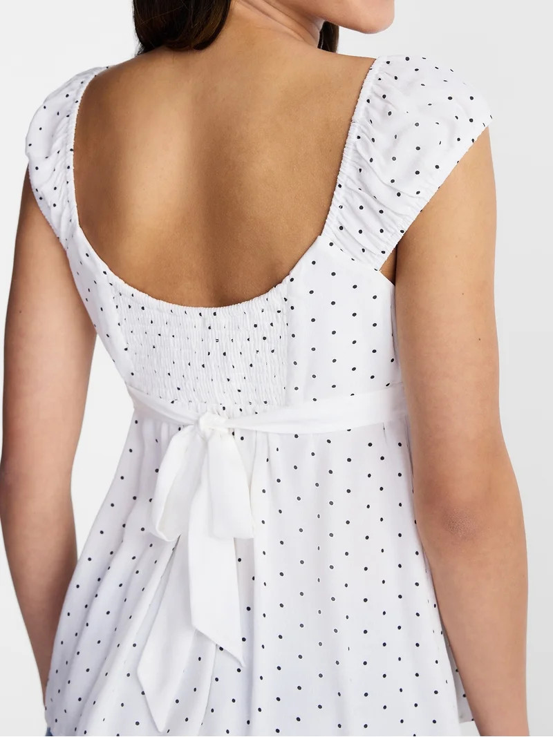 No Boundaries Babydoll Top with Satin Trim, Women\u2019s XXS-XXL | Walmart (US)