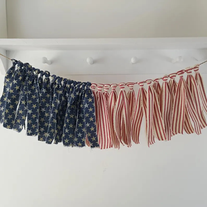 Stars and Stripes Red, White, and Blue Rag Garland. Patriotic Banner - Etsy | Etsy (US)