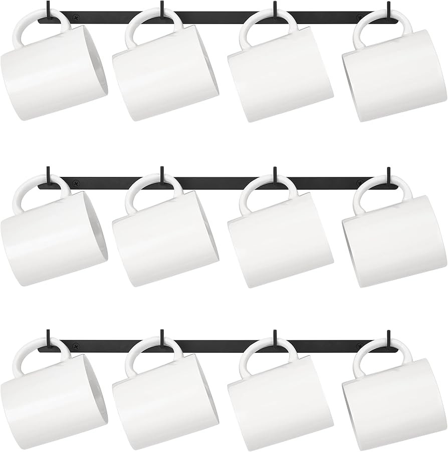 Dahey Mug Holder Metal Coffee Mug Rack Wall Mounted with 12 Mug Hooks, Set of 3, Mug Display Rack... | Amazon (US)