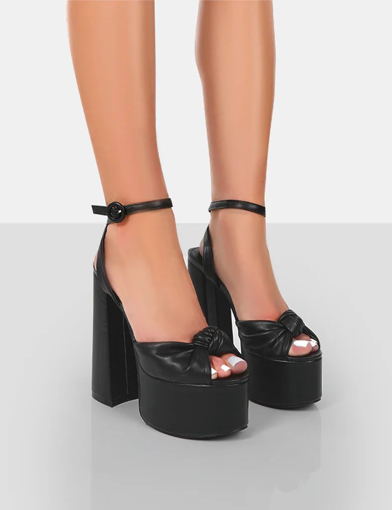 Knot On Black Pu Knotted Platform High Heeled Sandals | Public Desire