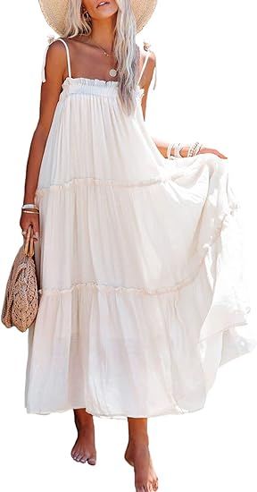 Meenew Women's Spaghetti Strap Long Summer Dress Casual Loose Maxi Beach Dress | Amazon (US)