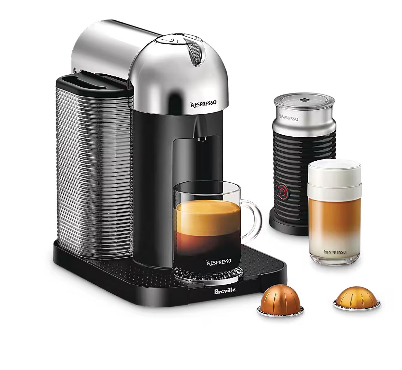 Nespresso Vertuo Coffee & Espresso Machine by Breville w/ Aeroccino Milk Frother, Chrome | Canadian Tire